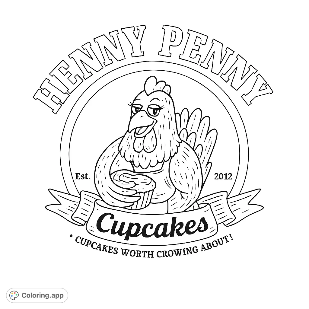 A delightful coloring page featuring a cheerful chicken mascot holding a mixing bowl and spoon, ready to bake. Perfect for food and farm animal fans.
