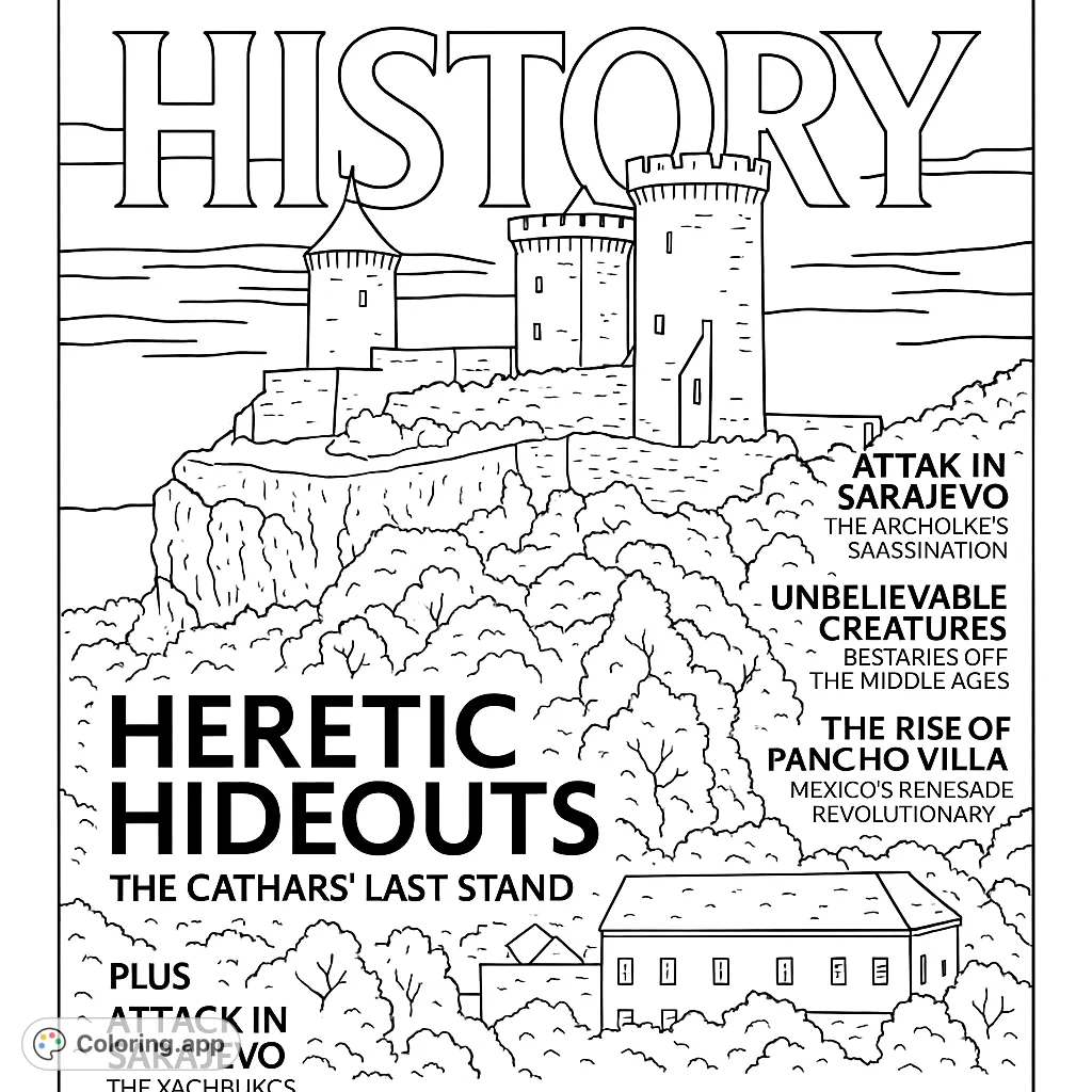 Explore a majestic medieval castle perched on a dramatic cliff, surrounded by ancient walls and distant landscapes. A historical adventure awaits your creative touch.