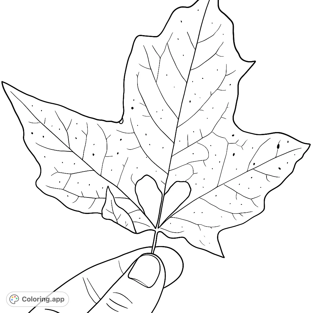 Discover a unique leaf with a charming heart-shaped cutout, held gently by fingers. A delightful nature-themed coloring page for all ages.