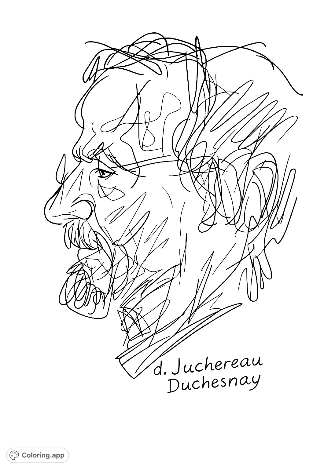 Color a striking profile portrait of a distinguished man with a prominent beard and glasses. This expressive sketch offers a unique artistic challenge for all ages.