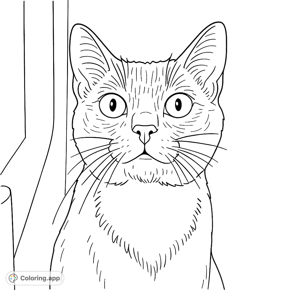 An adorable cat coloring page featuring a charming feline with a distinctive heart-shaped chest patch and captivating eyes. Perfect for pet lovers!