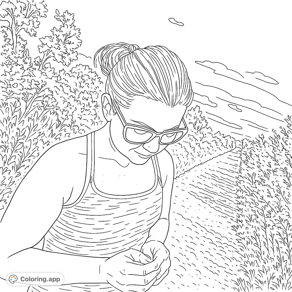 Capture a serene moment on a nature walk. A person gently holds a dandelion, surrounded by lush foliage and a winding path under a vast sky.