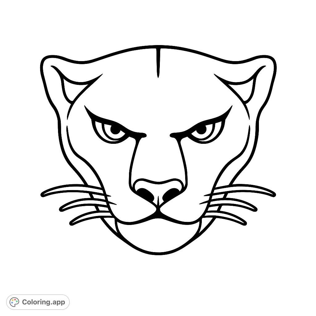 Unleash your creativity with this powerful feline head coloring page. Features a fierce panther or cougar, perfect for bold color choices and expressive art.