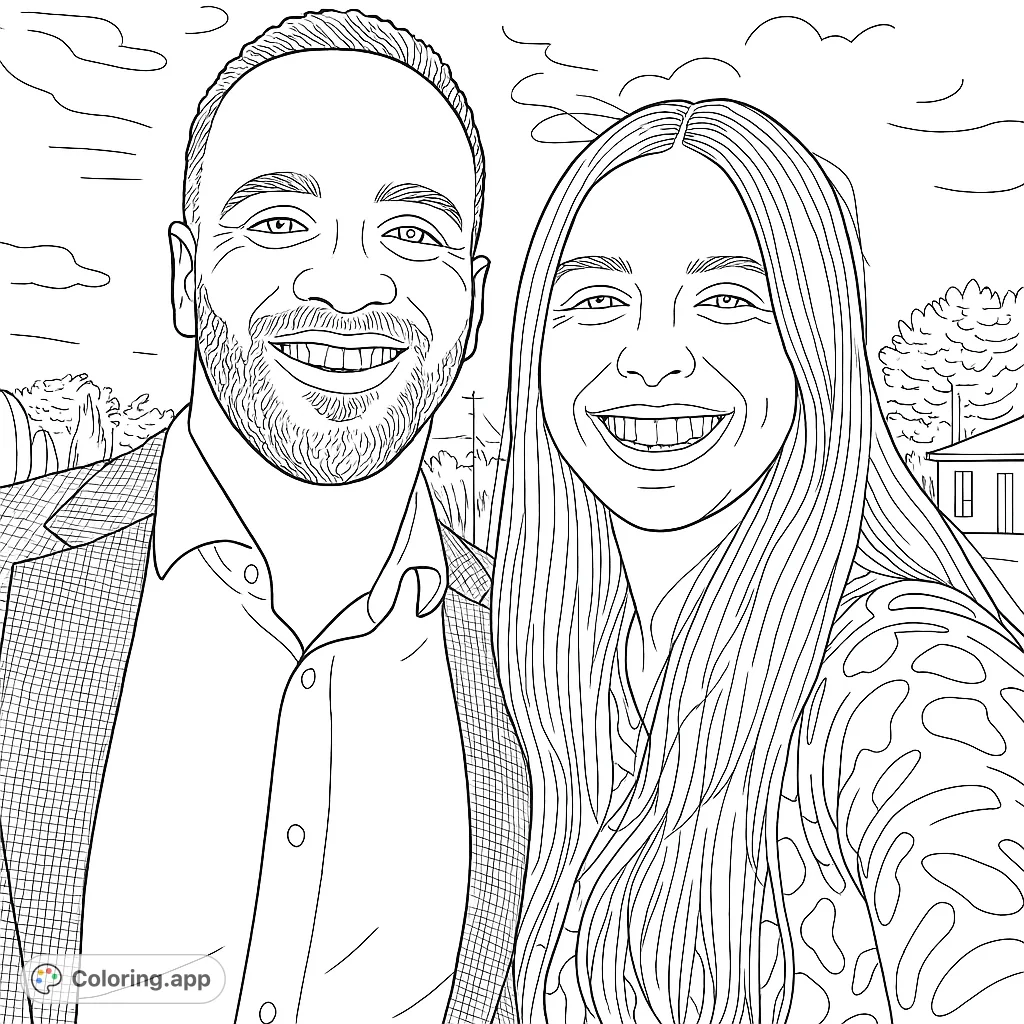 A heartwarming portrait of a smiling man and woman, perfect for personalizing with your favorite hues. Capture their joy and the subtle background details.