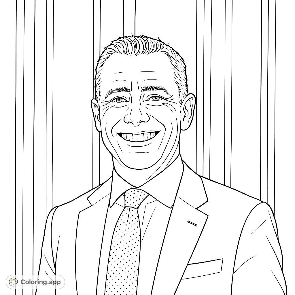 A friendly professional portrait of a man in a suit, perfect for practicing realistic shading and detail. A sophisticated and engaging coloring experience.