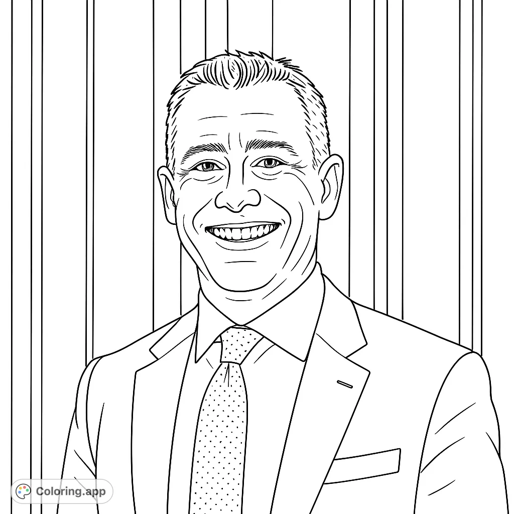 A friendly professional portrait of a man in a suit, perfect for practicing realistic shading and detail. A sophisticated and engaging coloring experience.