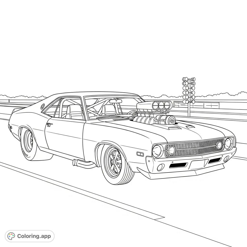 Detailed 1968 AMX Javelin GT drag car at the old Avilla, Indiana drag strip. Features aftermarket parts, wide tires, and a powerful engine, ready for action.