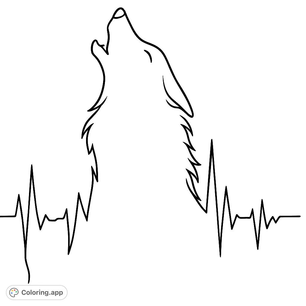 A powerful howling wolf silhouette with a unique heartbeat line design, symbolizing passion, strength, and connection to nature.