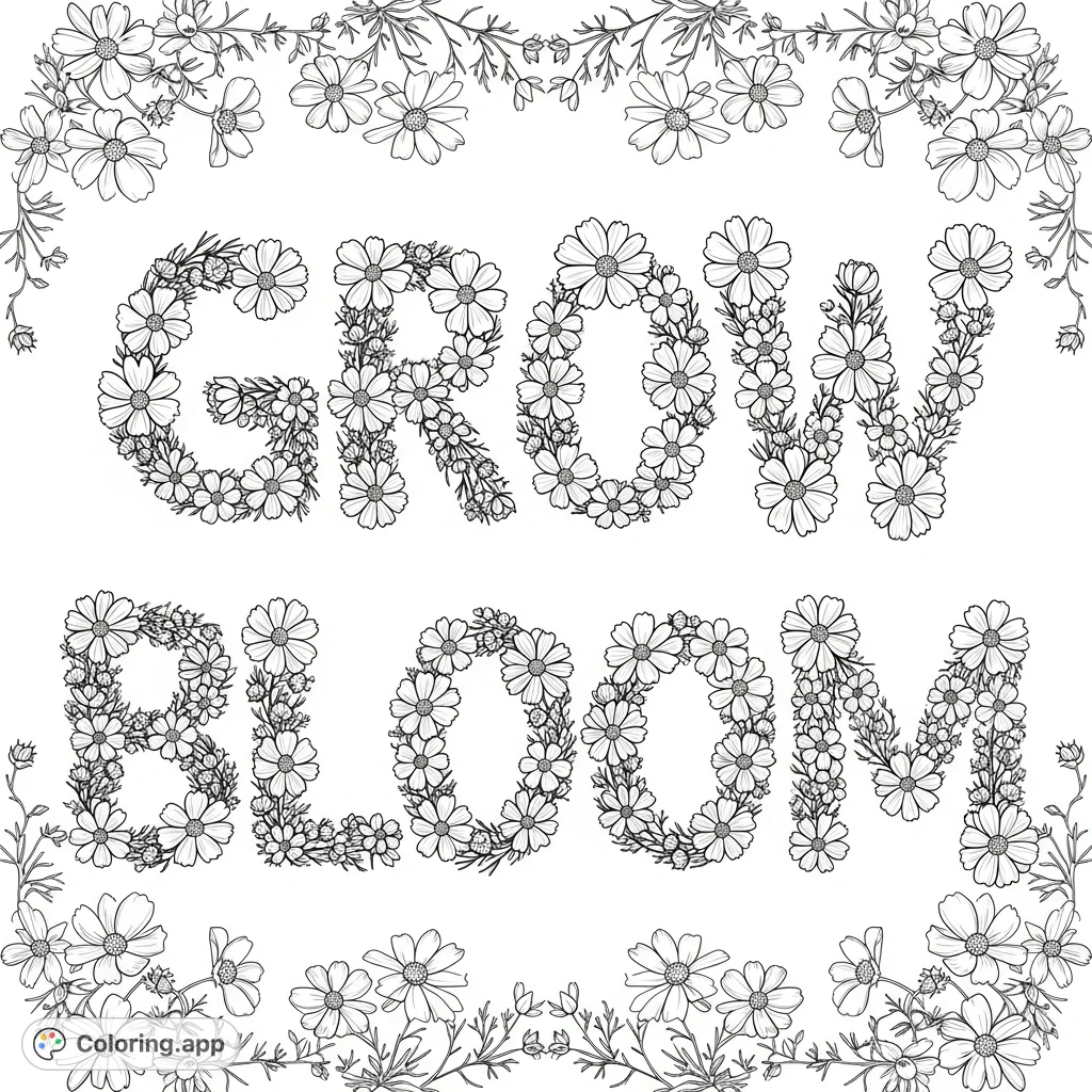 Coloring Wordchamp Cosmos Bloom Word Art - Coloring.app