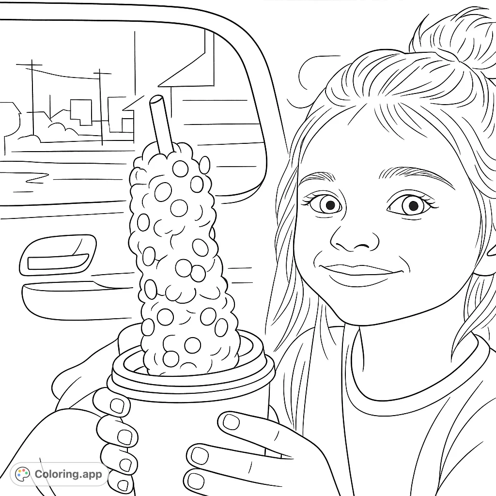 A cheerful child holds a towering whipped cream treat adorned with sprinkles, ready for a fun coloring adventure. Perfect for kids and sweet tooth enthusiasts!