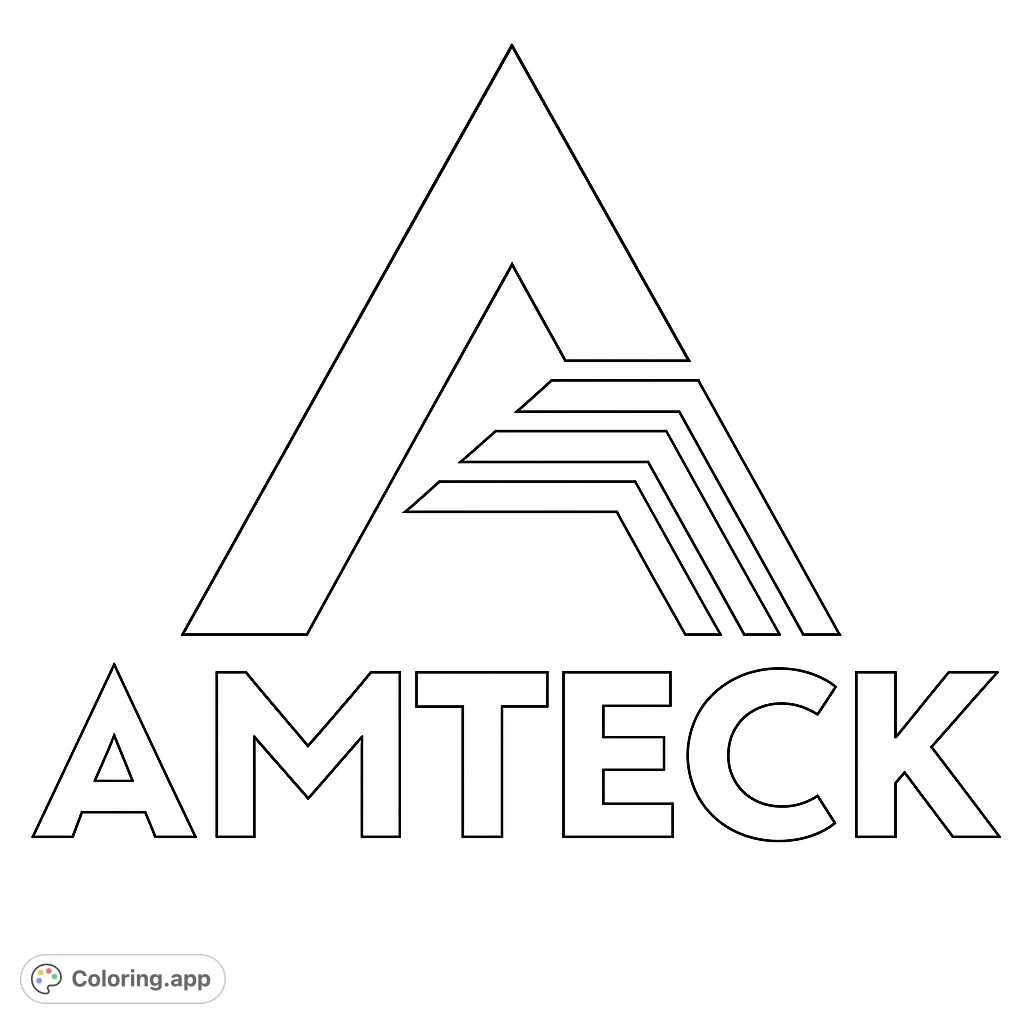 A modern geometric logo featuring a bold 'A' symbol with dynamic lines and the word 'AMTECK' below. Perfect for creative coloring.