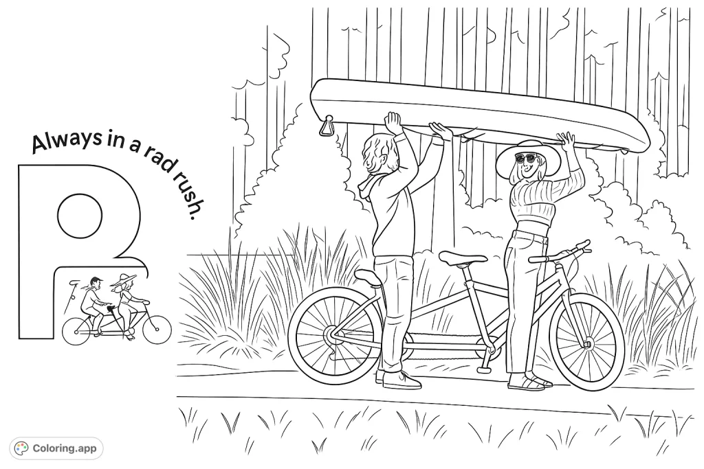 A couple carries a kayak over a tandem bike, ready for an outdoor adventure. Perfect for nature lovers and cycling enthusiasts.