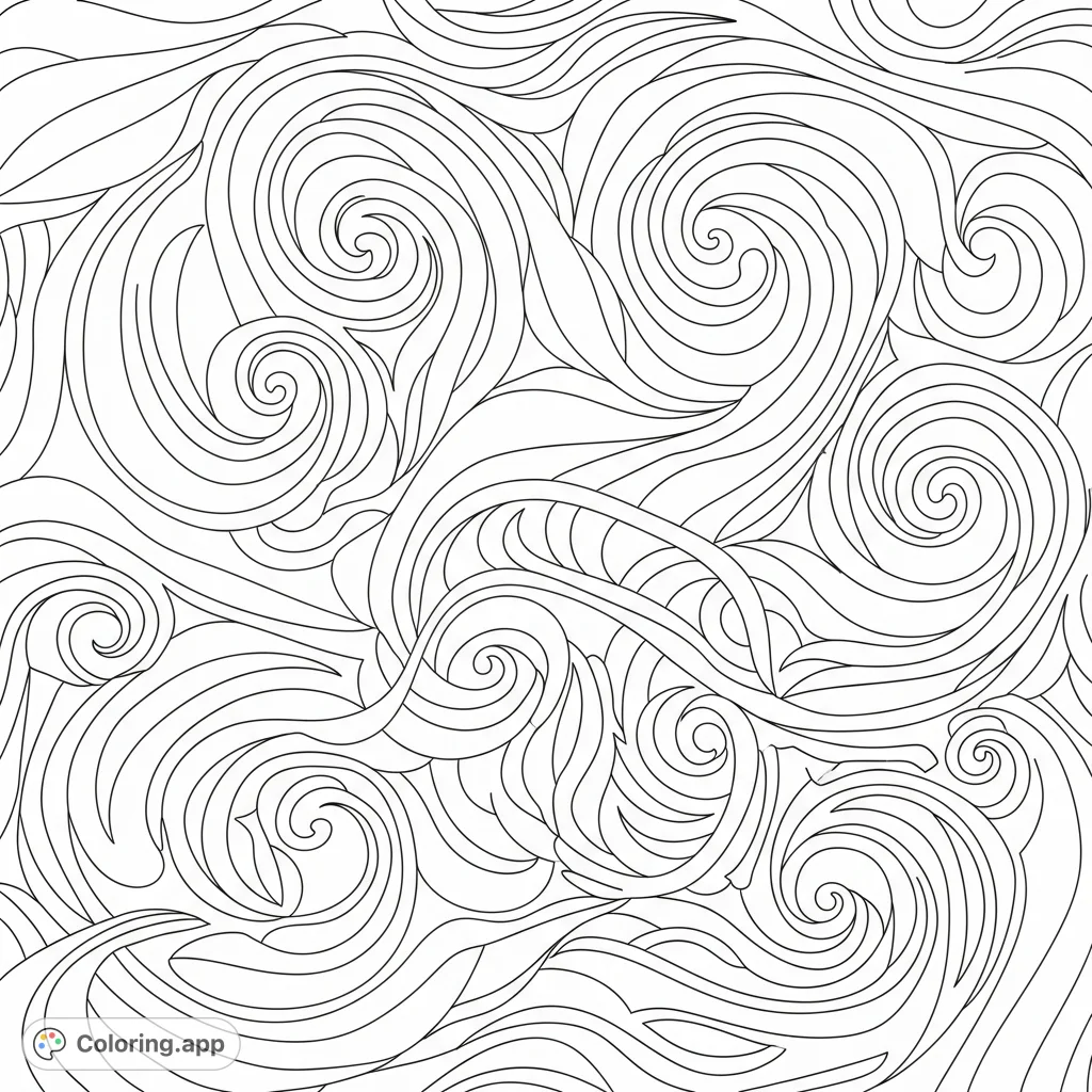 Immerse yourself in a world of gentle, flowing abstract swirls. This captivating design offers a serene coloring experience with endless creative possibilities.