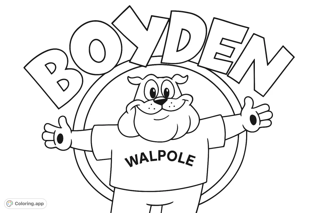 A cheerful bulldog mascot with 'BOYDEN' text and a circular frame. Perfect for school spirit or fun coloring.