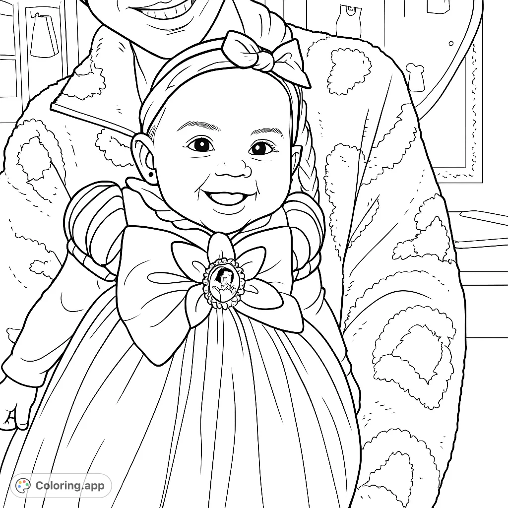 A delightful baby in a charming princess costume, complete with a bow headband and a full skirt, captured with a joyful smile. Perfect for little dreamers!