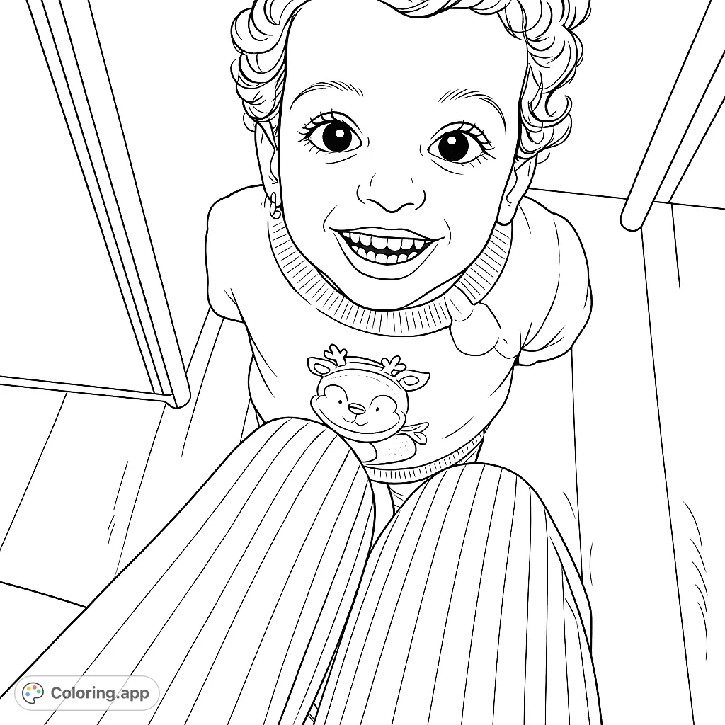 A heartwarming coloring page featuring a curious child looking up, with an animal graphic on their top and textured foreground elements. Perfect for all ages.