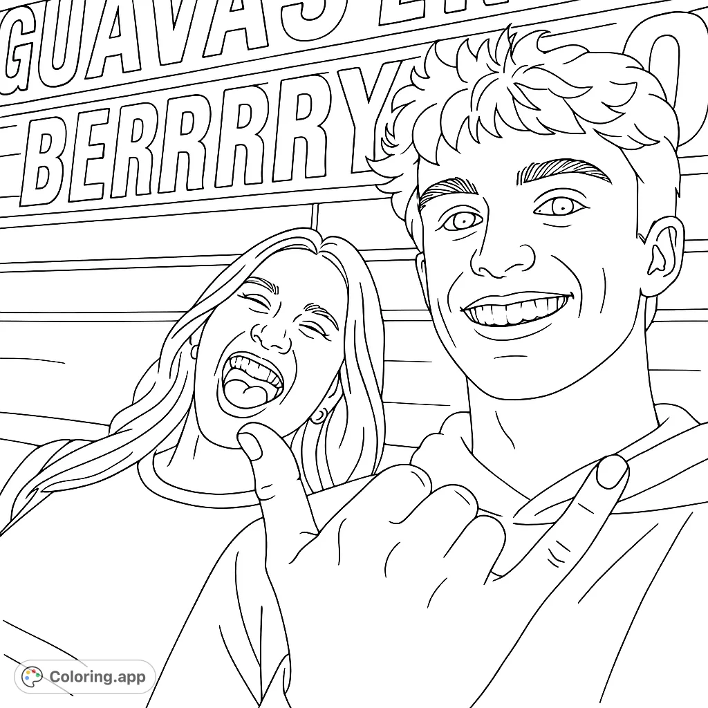 Capture a moment of shared joy with this friends coloring page. Two individuals, one laughing heartily, the other smiling, make a fun scene.