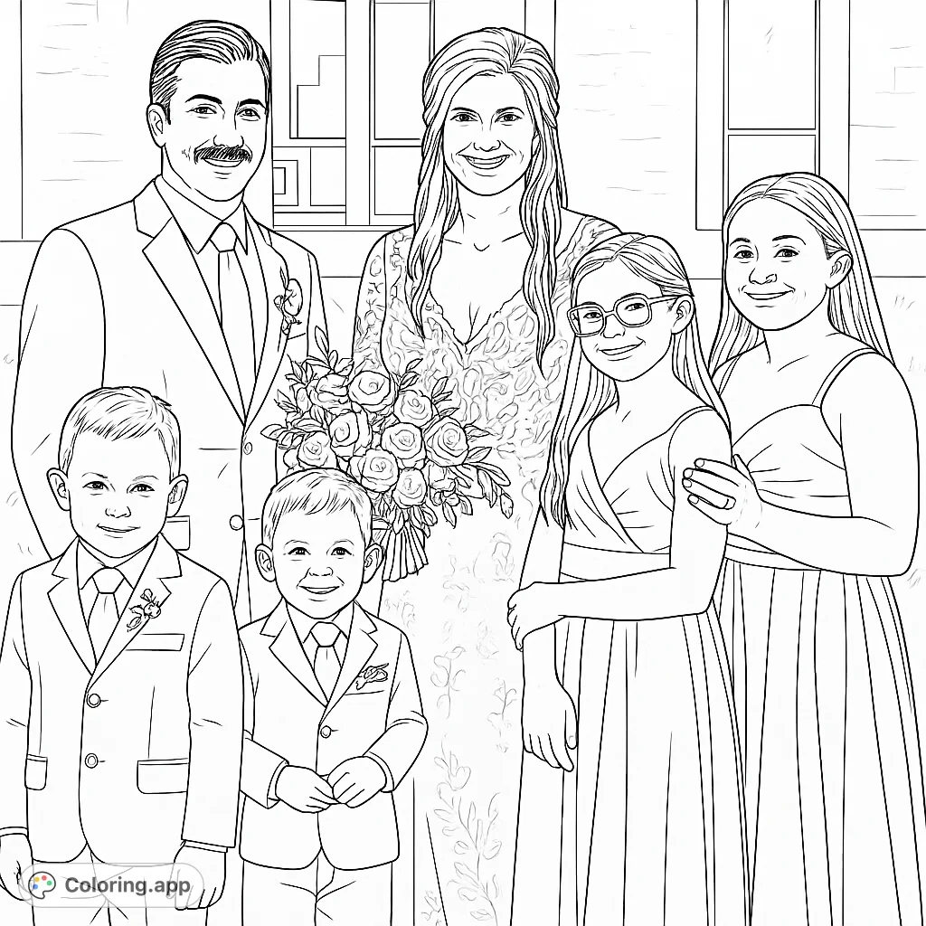 Reception Colouring In Joyful Wedding Party Portrait - Coloring.app