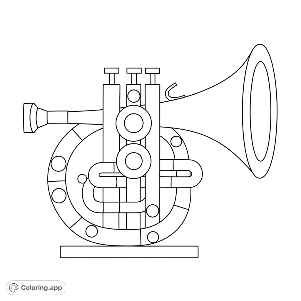 Explore creativity with a unique trumpet coloring page, meticulously crafted from circles, squares, rectangles, and triangles for a visually engaging challenge.
