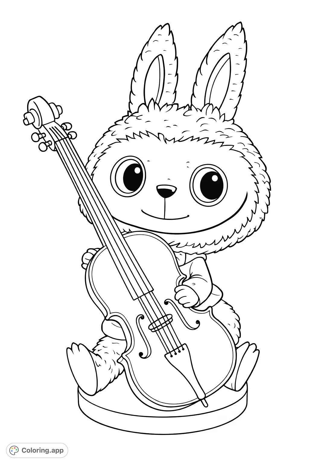 A charming, fluffy creature plays a string instrument, ready for your creative touch. This musical creature coloring page offers whimsical fun for all.