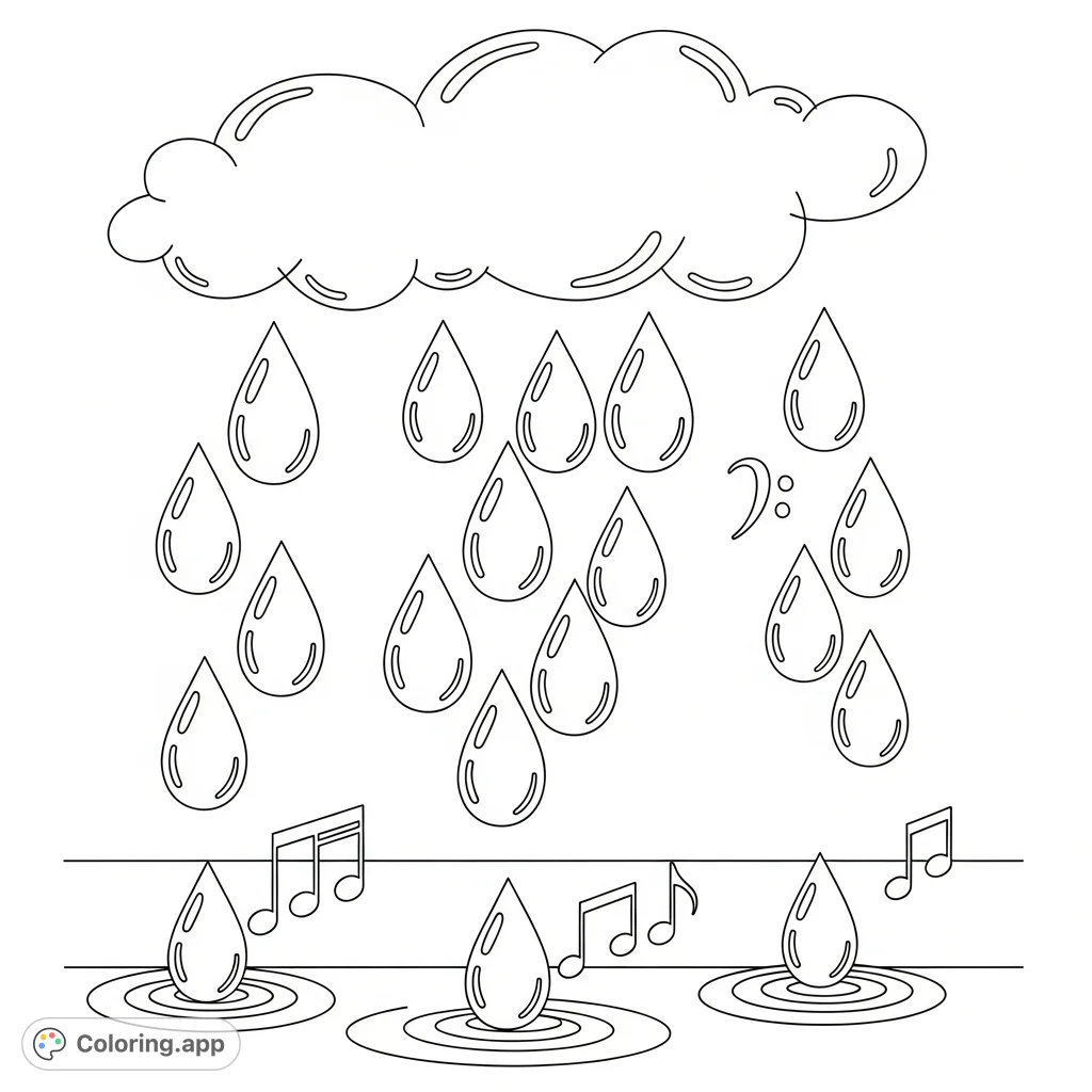 Explore music rhythm with this simple, linear raindrop coloring page. Perfect for kindergarteners to understand beats and timing through visual patterns.