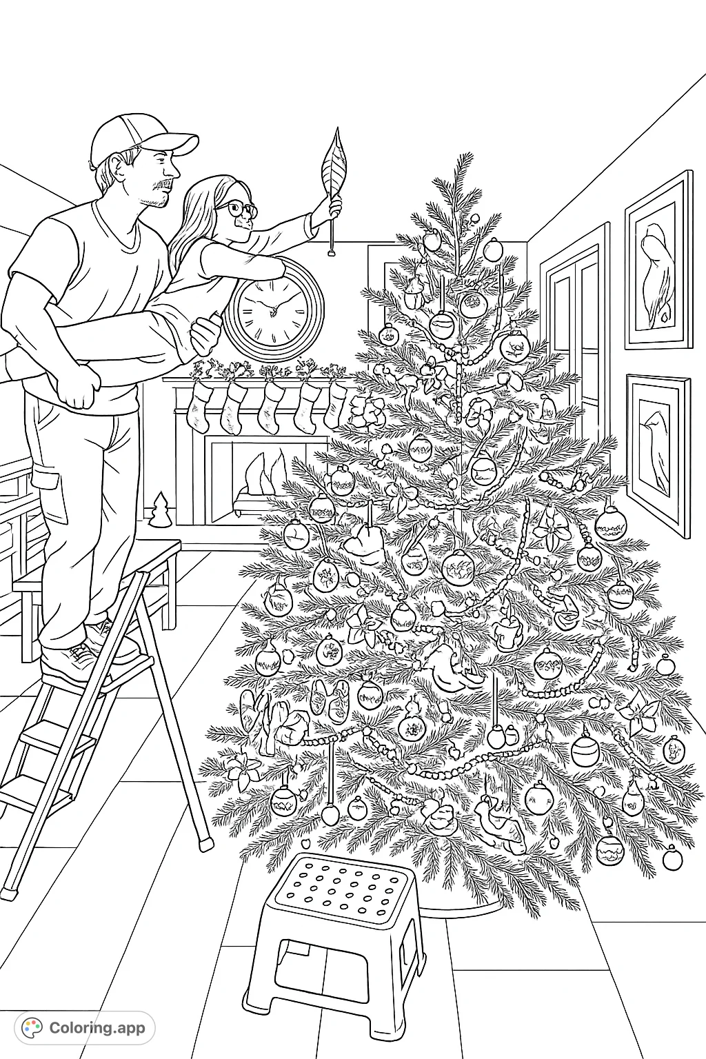 Join the festive fun as a parent lifts their child to place the star topper on a beautifully decorated holiday tree. A heartwarming family tradition scene.