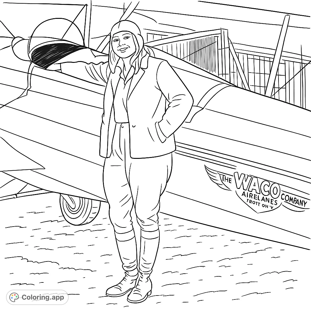 A daring aviator in classic flight gear stands proudly beside a vintage biplane, ready for adventure. Perfect for fans of aviation history.