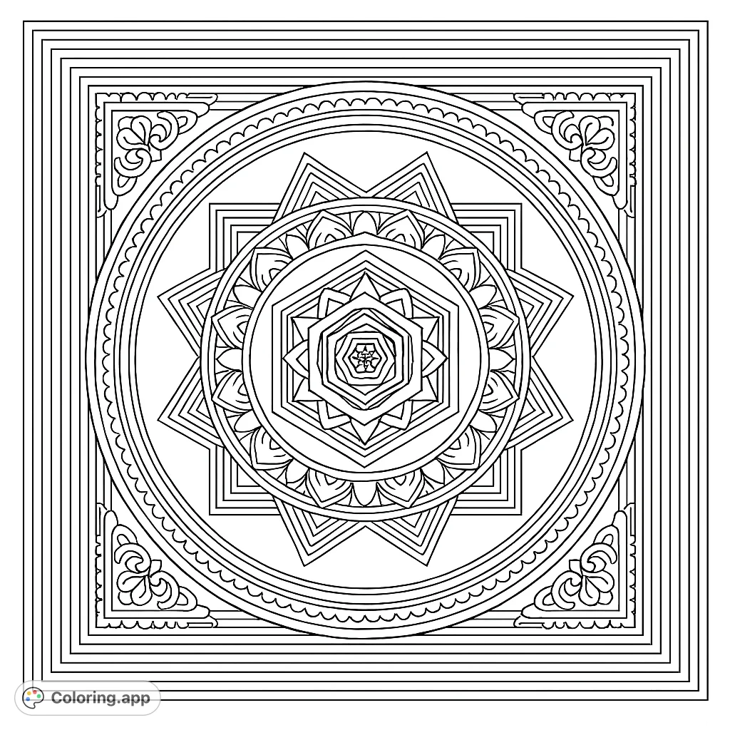 Structured Coloring Intricate Geometric Mandala Pattern - Coloring.app