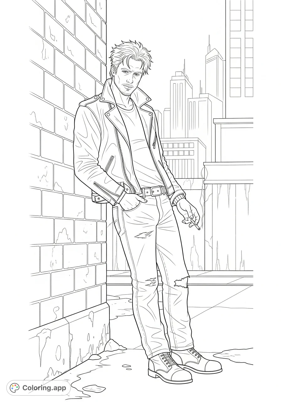 Color Dallas (Dally) Winston, the iconic greaser, leaning in a gritty urban alley. A detailed scene for fans of 'The Outsiders', capturing his defiant spirit.