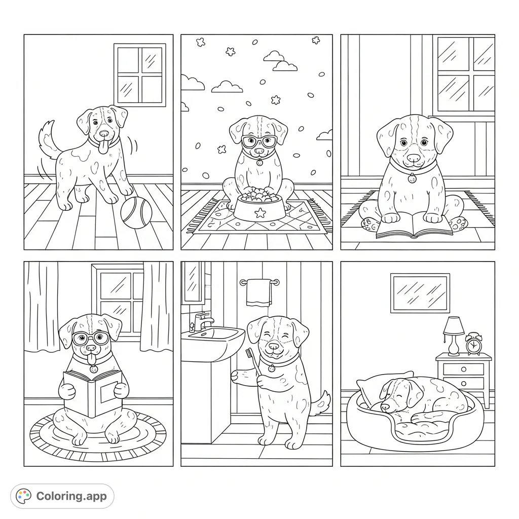 Evening Routine Coloring Dog's Evening Routine - Coloring.app