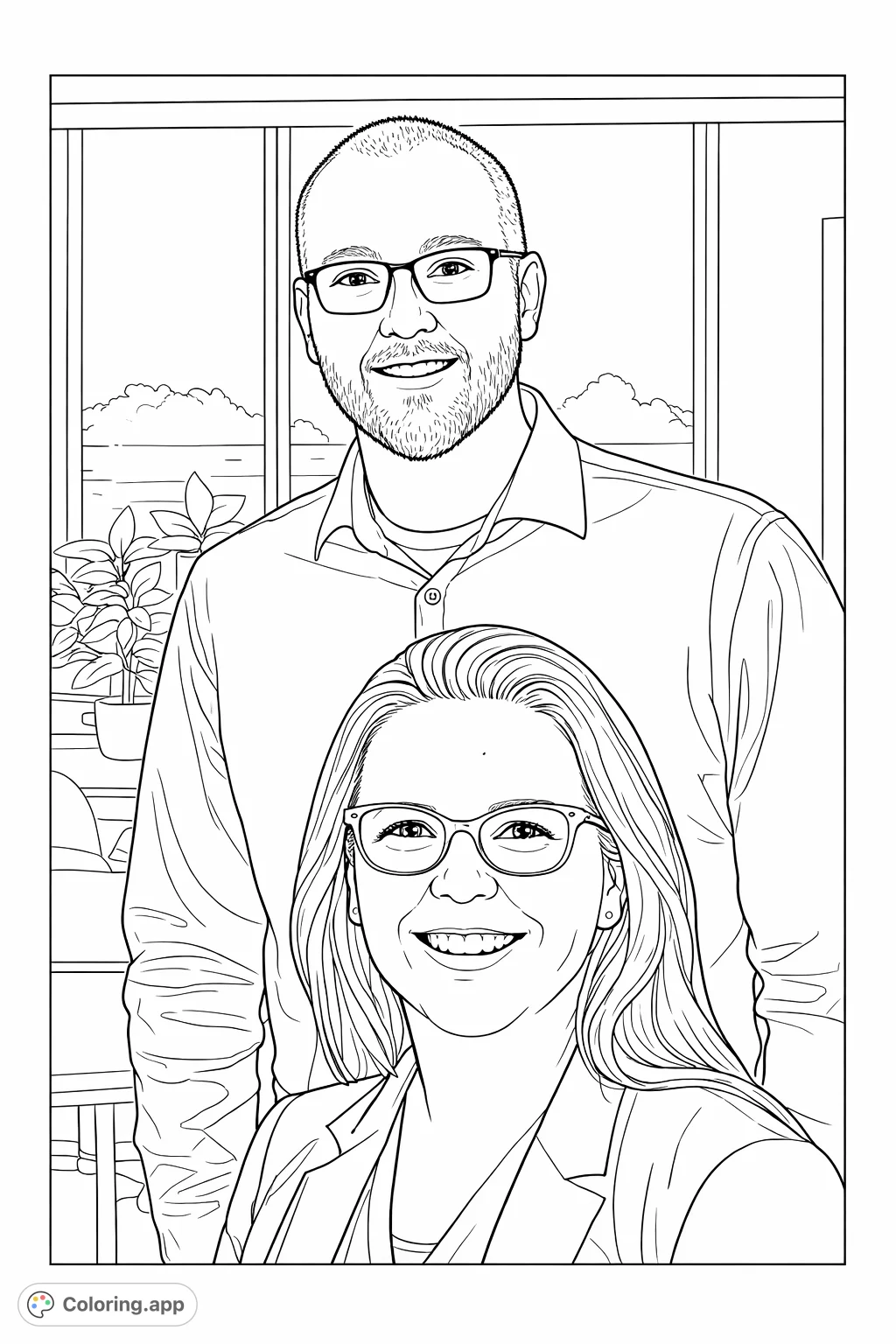 A friendly professional duo smiles at the viewer, perfect for custom office scenes or portraits. Focus on faces, clothing, and subtle background elements.