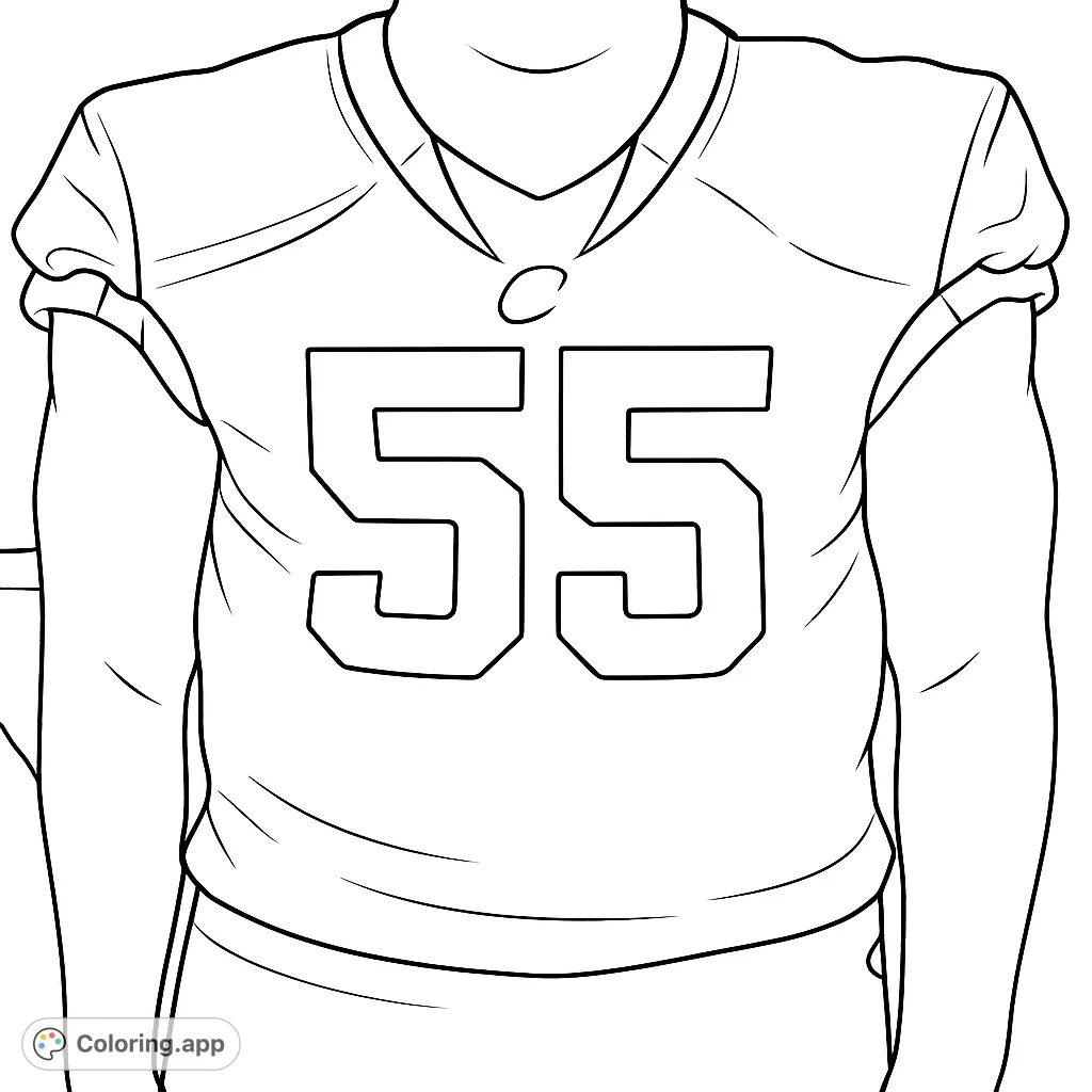 Color a sports jersey featuring the prominent number 55 and athletic trim. Perfect for sports fans and aspiring athletes to personalize their game day look!