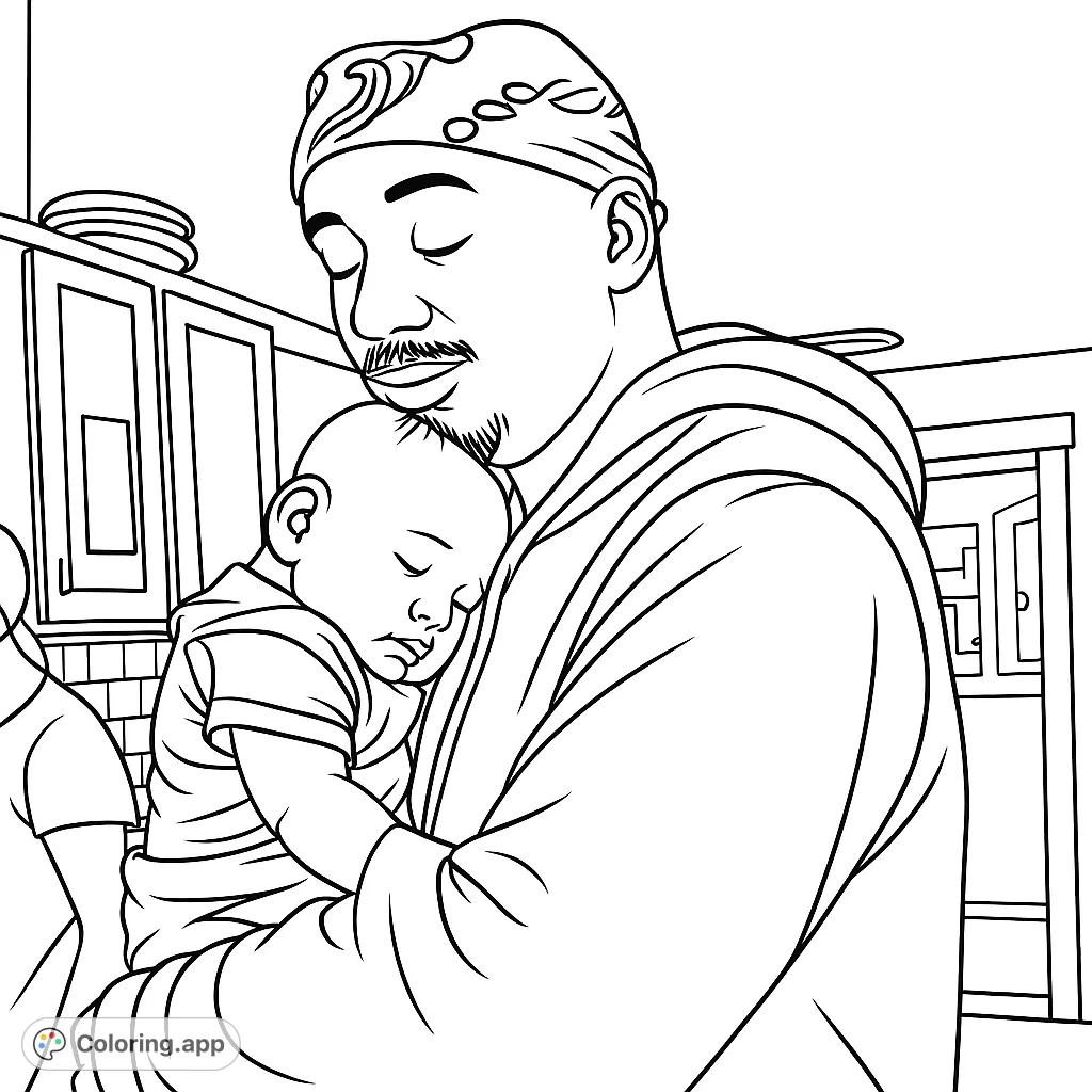 A heartwarming scene depicting a man gently cradling a sleeping baby, capturing a moment of tender connection. Perfect for all ages.