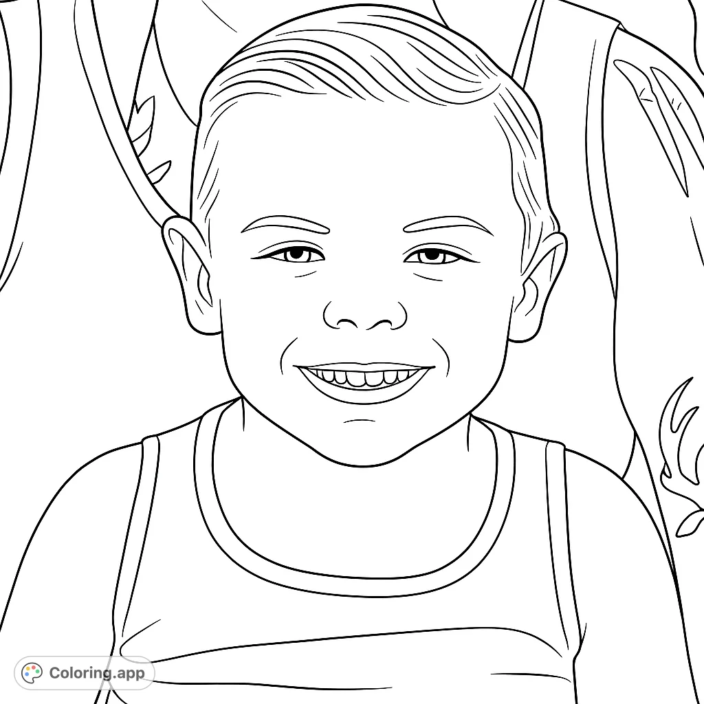 Capture the innocent charm of a young child's smiling portrait. A sweet and expressive coloring page perfect for all ages to enjoy.