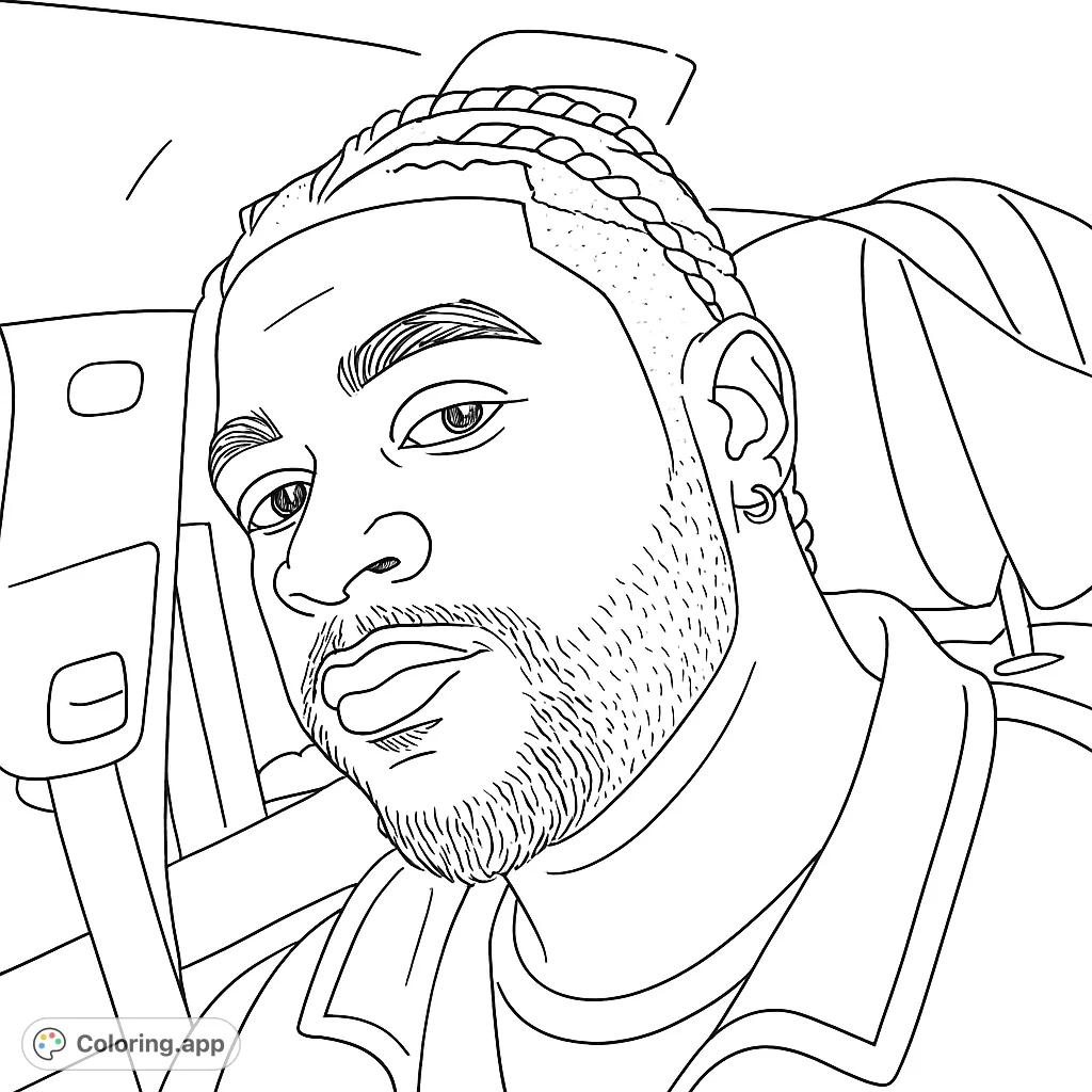 A detailed portrait of a man featuring braided hair, a stylish beard, and an earring. Perfect for personalizing with your favorite shades and capturing a contemporary look.