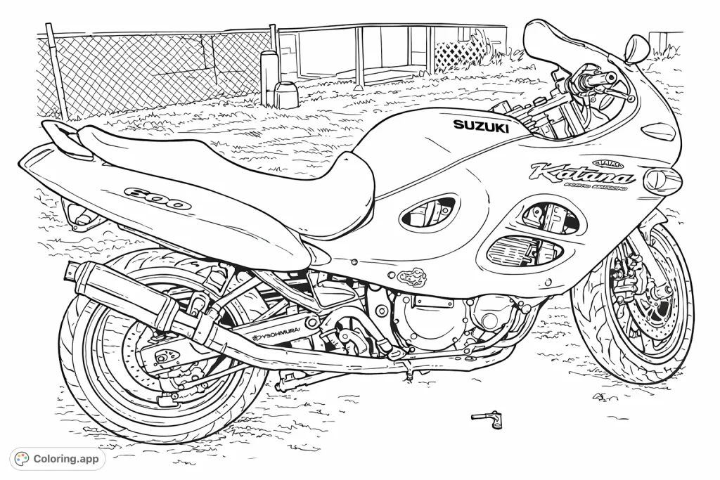 Unleash your creativity on this detailed sport motorcycle coloring page. Perfect for vehicle enthusiasts to add custom touches.