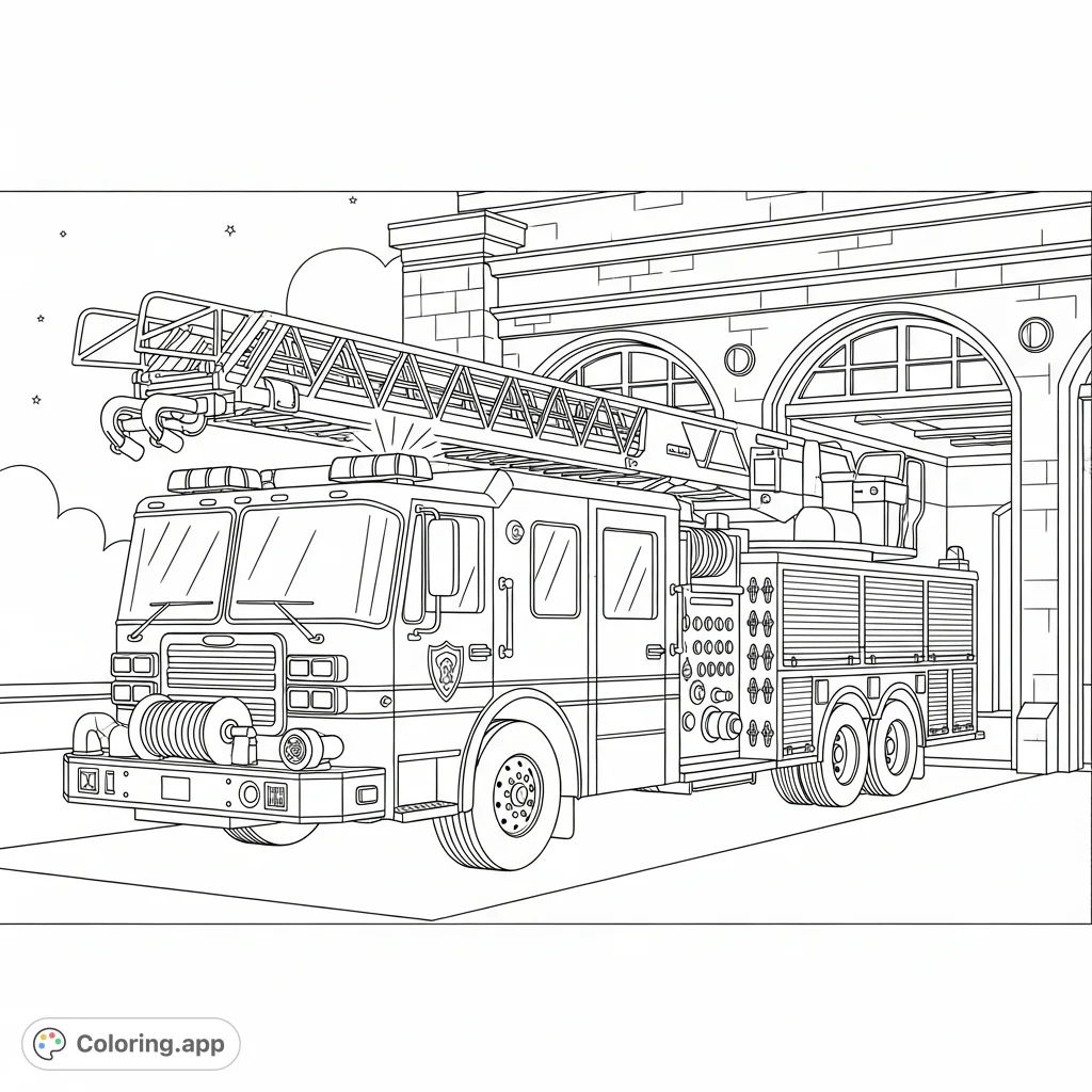 Fire Station To Color Night at the Fire Station - Coloring.app