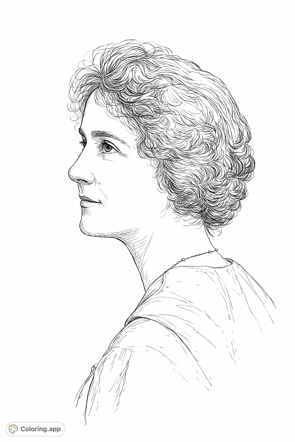 Capture classic elegance with this detailed profile portrait of a woman. Intricate hair and clothing folds await your artistic touch.