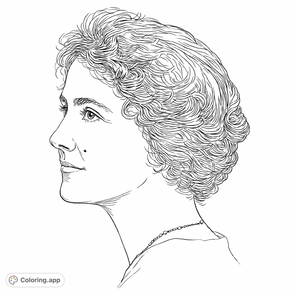 Capture the elegance of a classic woman's profile portrait, featuring intricate hair and a delicate necklace. A beautiful, realistic design.