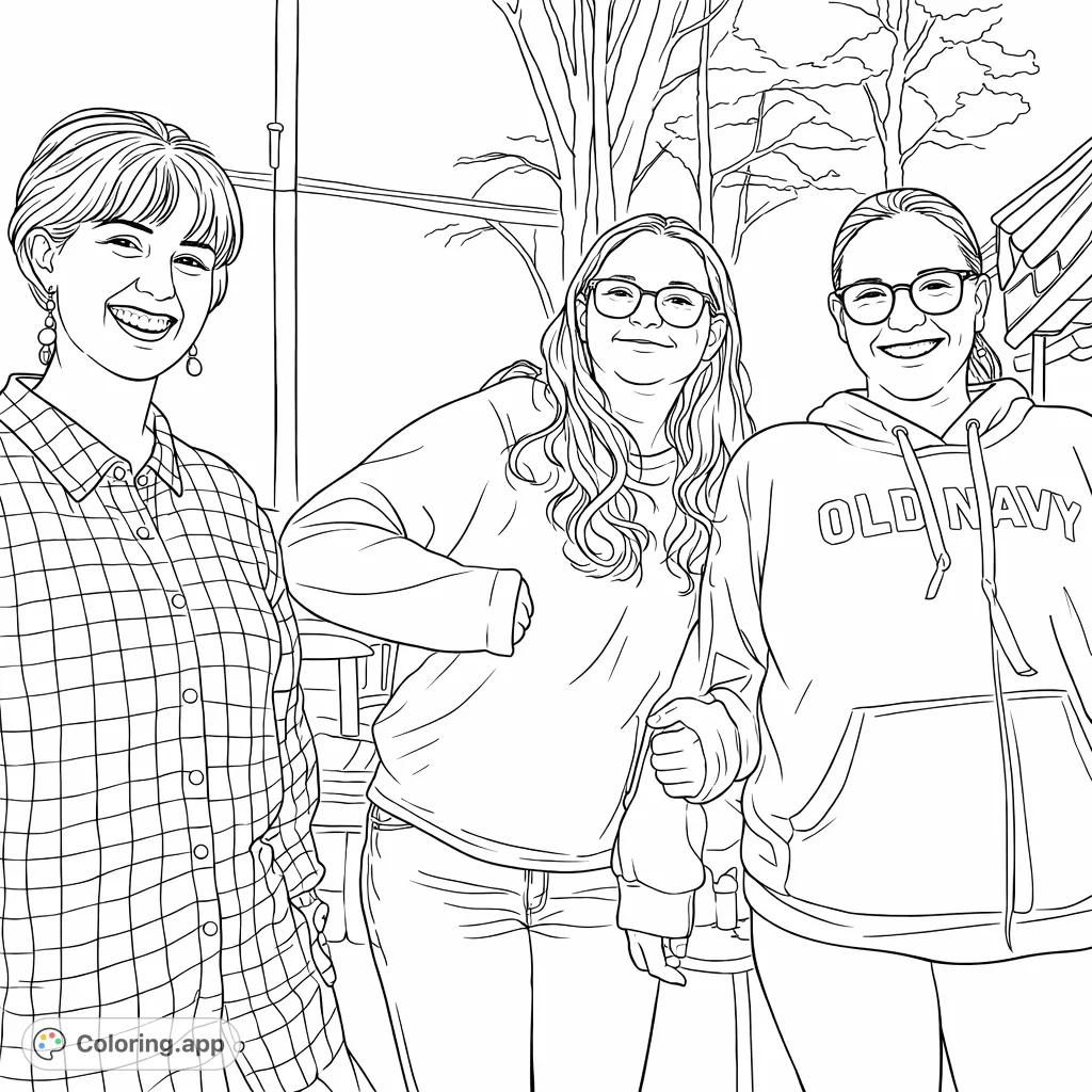 Capture the warmth of friendship with three smiling women sharing a joyful moment. A heartwarming scene of connection, ready for your creative touch.