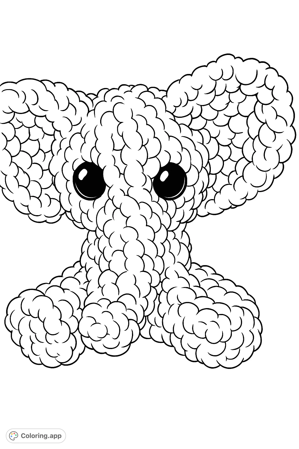 A charming crocheted elephant toy with big, expressive eyes and a textured surface. Perfect for a cozy and delightful coloring experience.