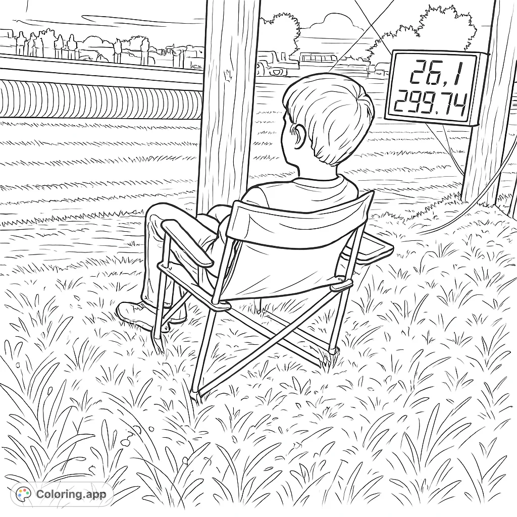 Experience the excitement of a trackside view with a child watching an event. Features a digital display, crowd, and vehicles against a scenic sky.