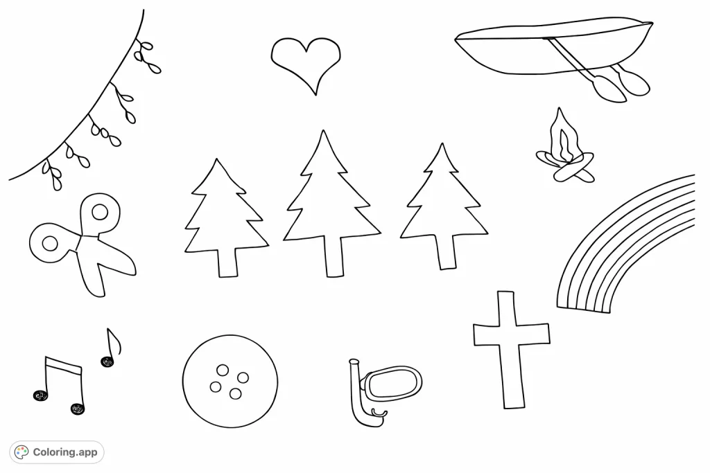 Simple Objects Coloring Image Everyday Objects Assortment - Coloring.app