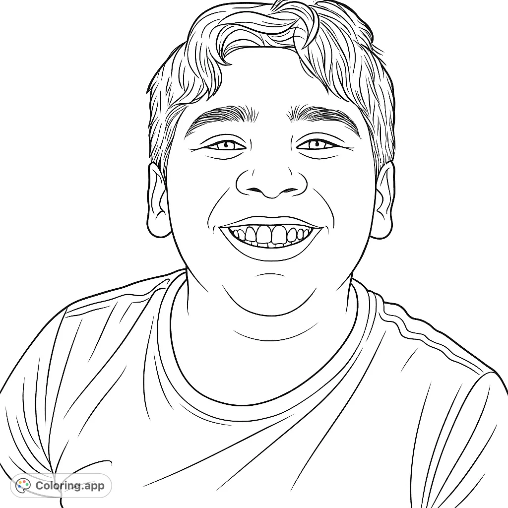 A delightful coloring page of a smiling boy, perfect for capturing youthful joy and practicing facial features. Expressive and engaging.