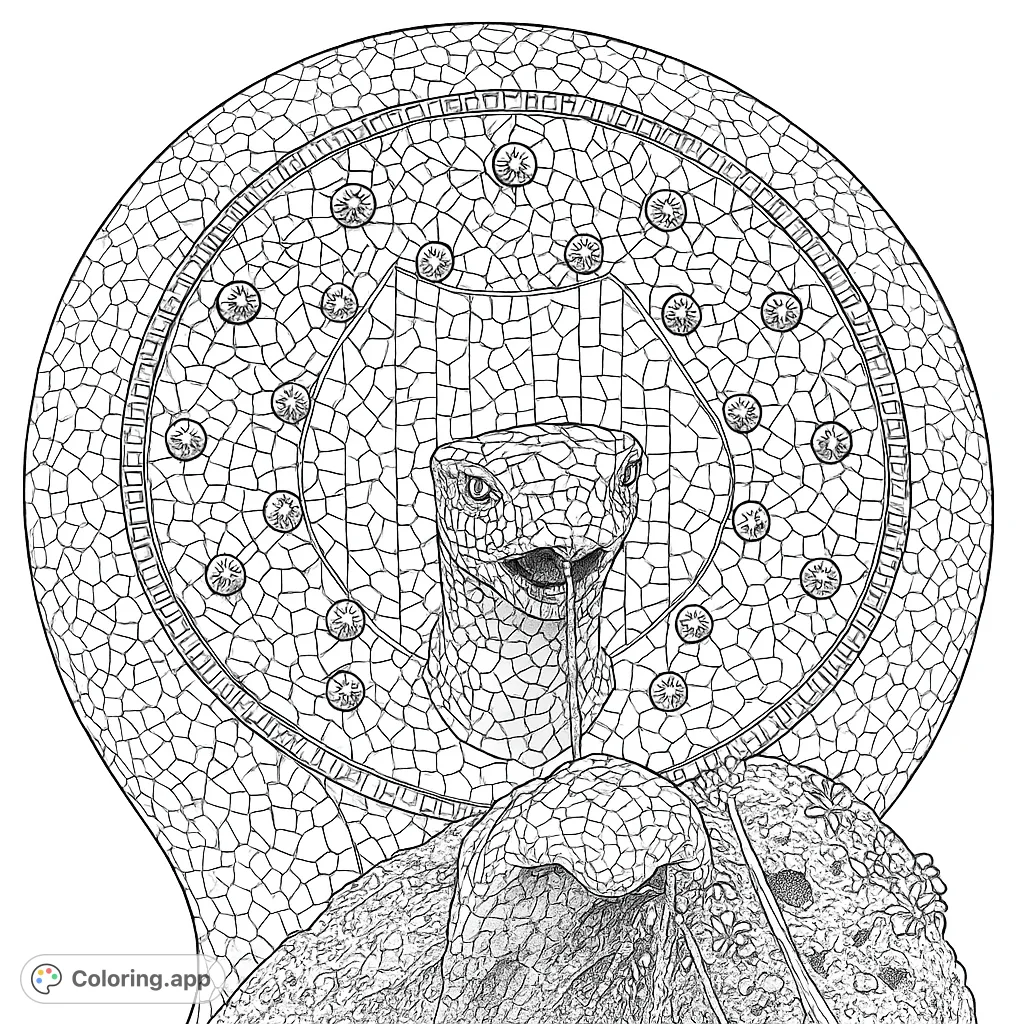 Explore a highly detailed mosaic salamander fountain, rich with tessellated patterns and a whimsical charm. Perfect for detailed coloring, offering a realistic architectural experience.