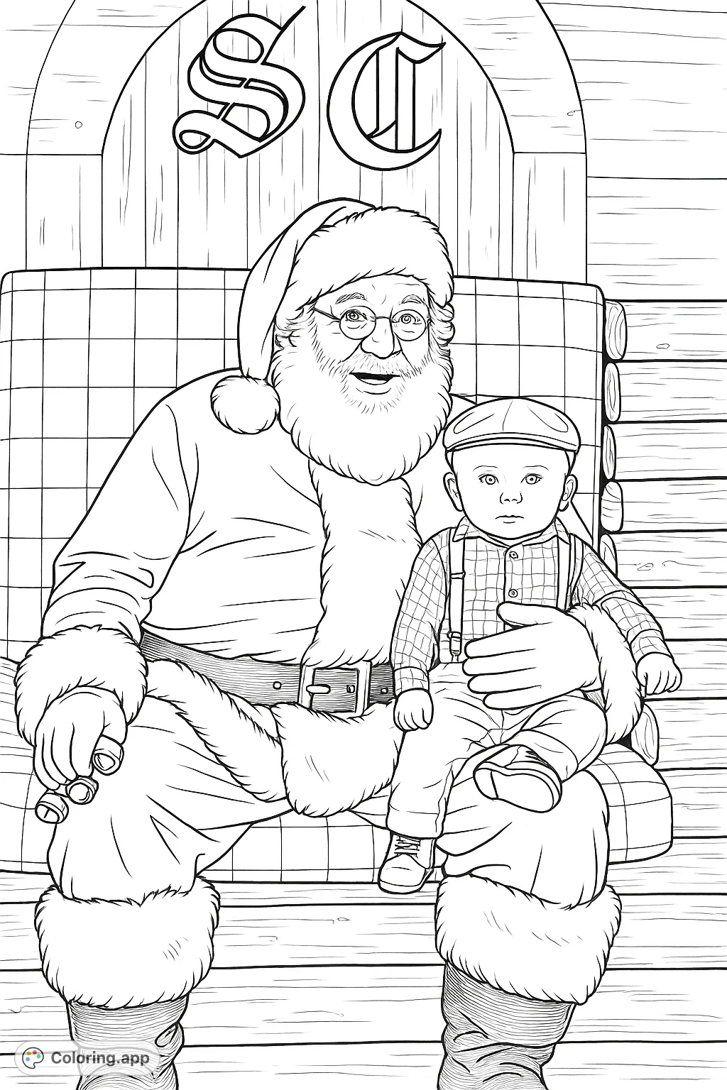 Capture the heartwarming scene of Santa with a joyful baby on his lap, surrounded by festive details. A classic holiday moment awaiting your creative touch.