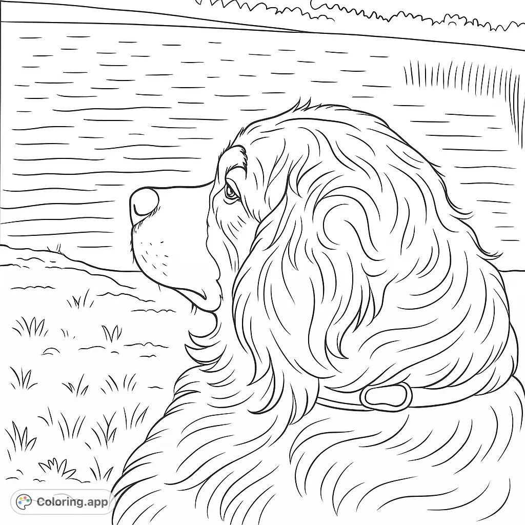 Capture the peaceful moment of a beloved canine gazing over a tranquil lake. A serene nature scene, perfect for relaxation and animal lovers.