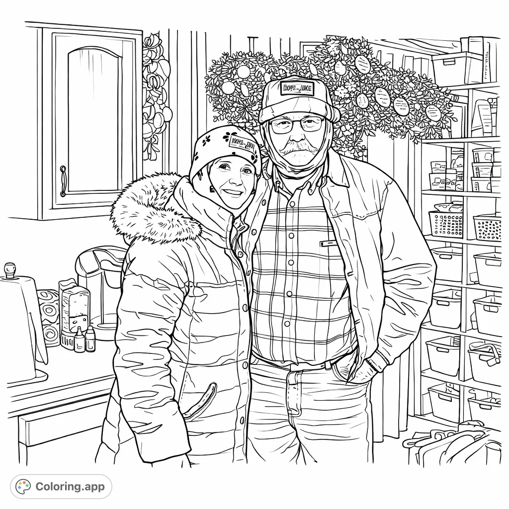 Capture the warmth of a festive gathering with this cozy couple coloring page. Perfect for family, friendship, and winter holiday themes.