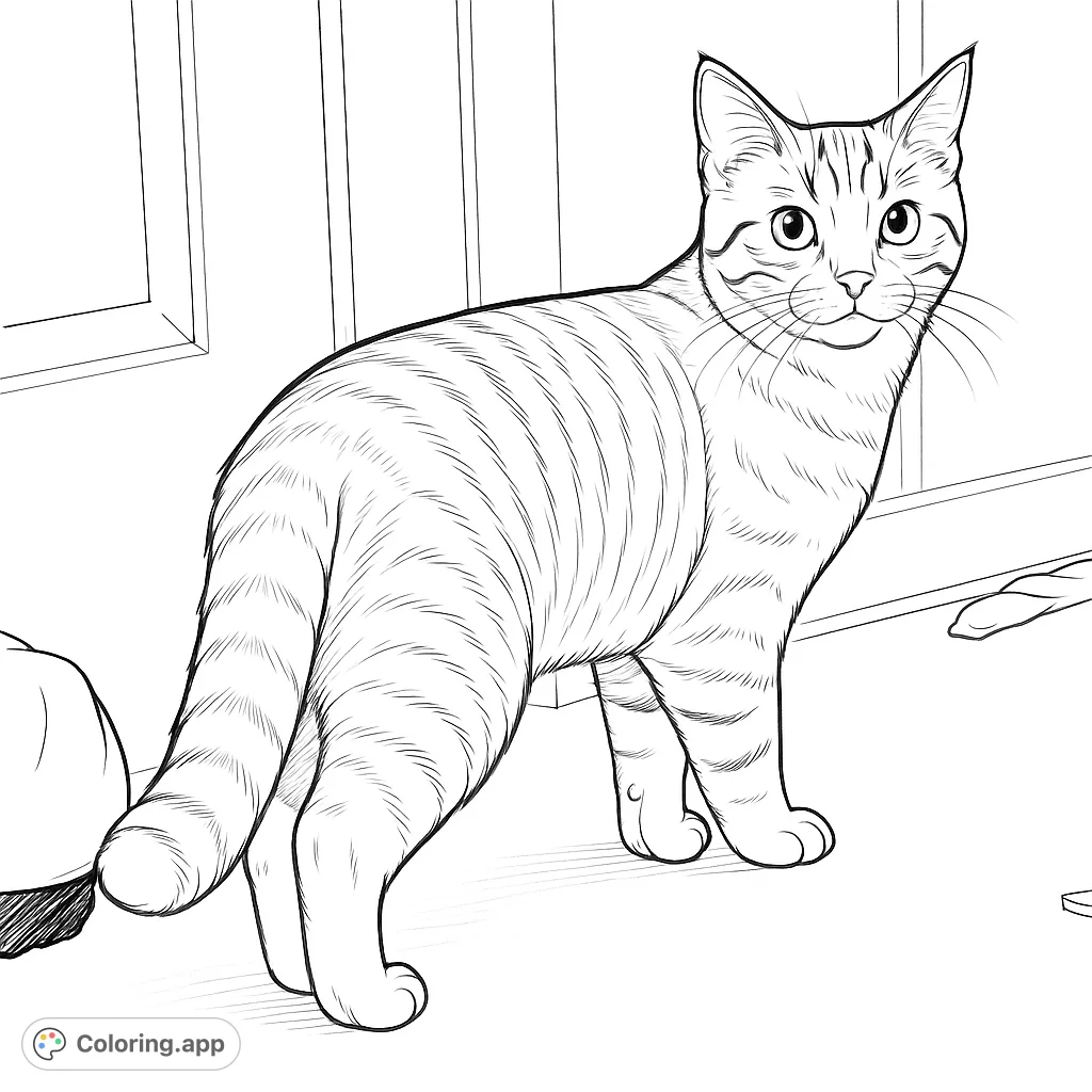 A charming cat with a striped tail gazes back over its shoulder in a home setting. Perfect for animal lovers and feline enthusiasts of all ages.