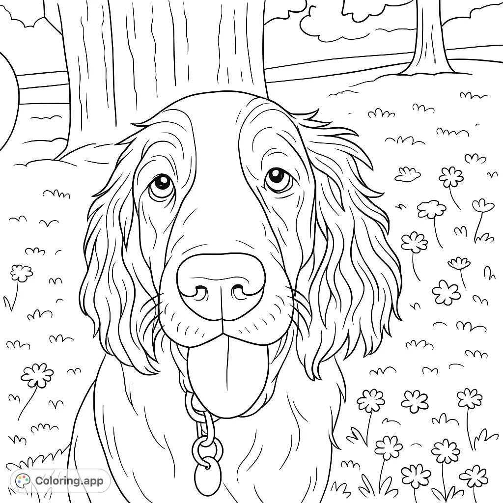 A charming dog with a friendly expression and floppy ears, sitting in a field adorned with small floral elements. Perfect for dog lovers of all ages.